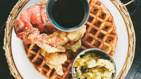Brown Butter Honey Fried Lobster Tails & Cornbread Waffles