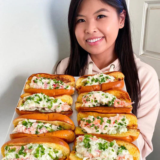 Fresh Maine lobster rolls arranged for a festive Mother's Day breakfast in Portland, Maine.