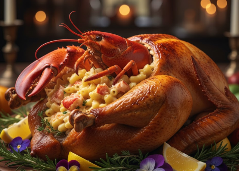 Gourmet Turlobster: Roasted Turkey Stuffed with Whole Lobster and Lobster Mac & Cheese