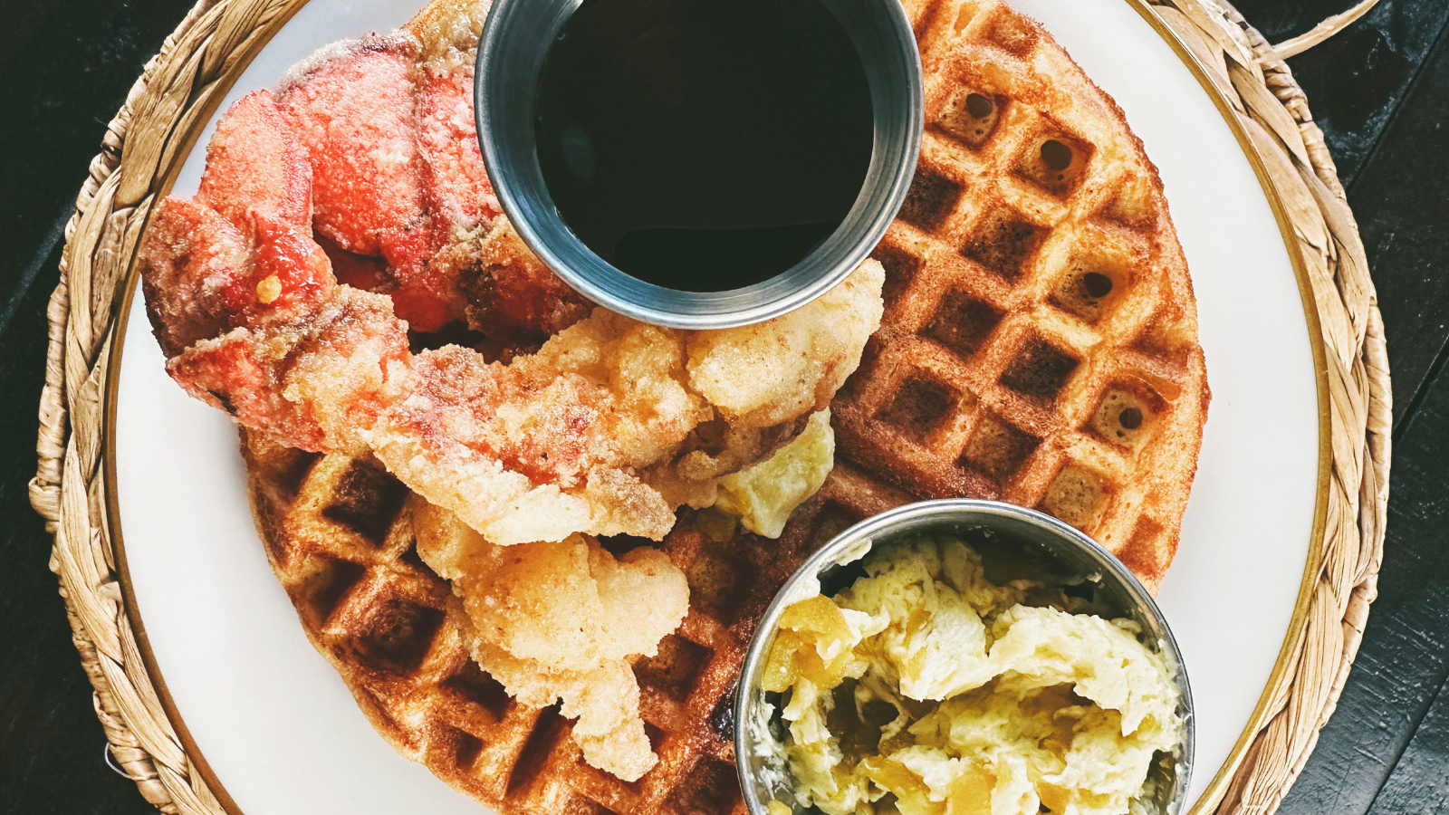 Brown Butter Honey Fried Lobster Tails & Cornbread Waffles
