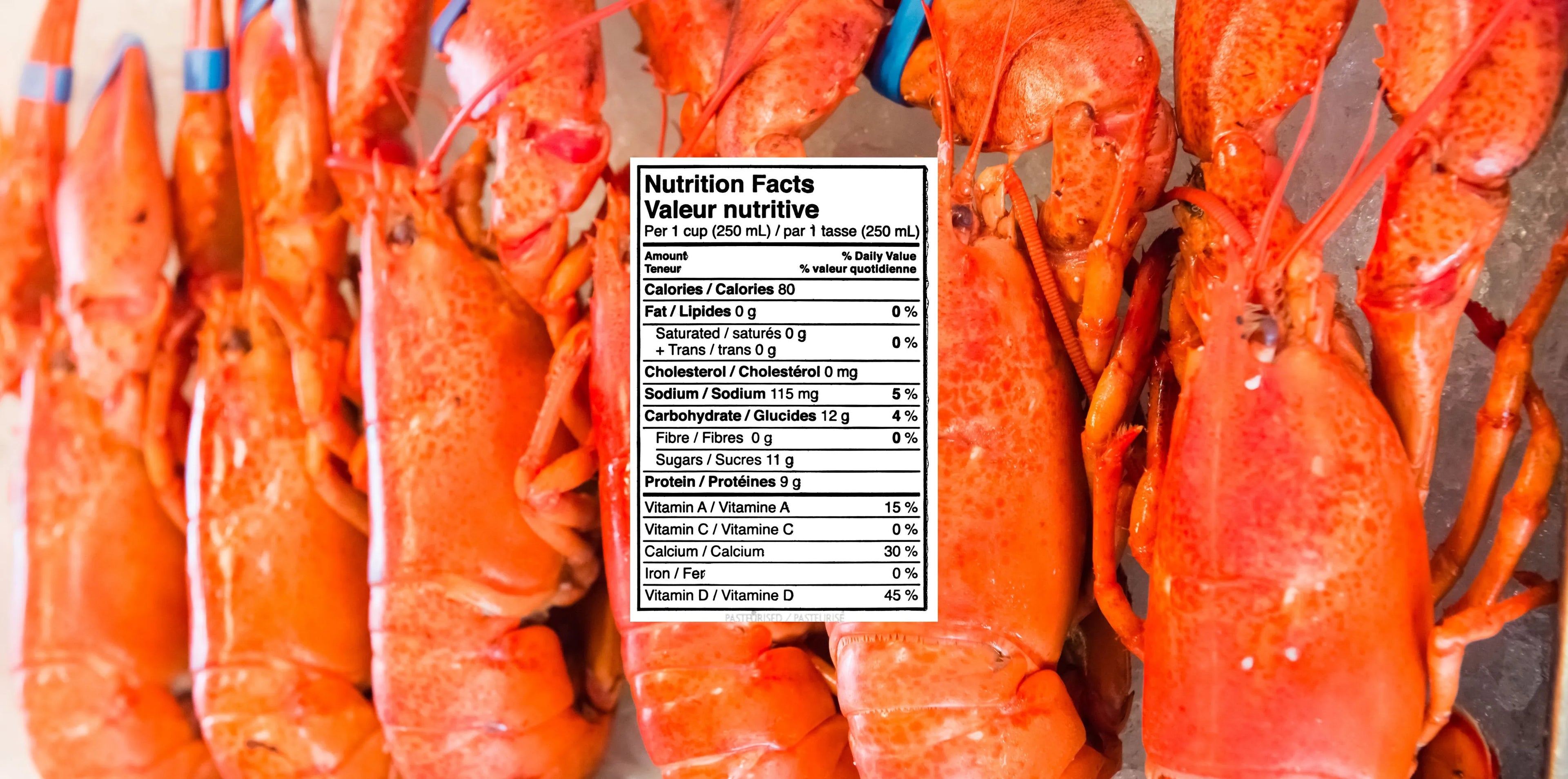 generic nutrition facts overlayed on lobsters