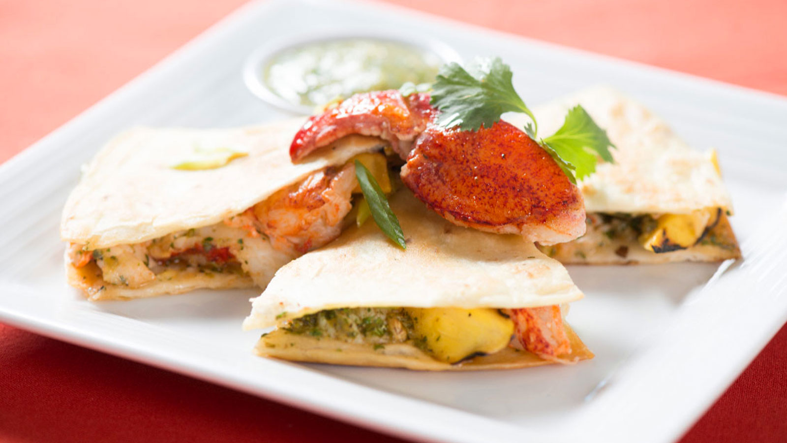 Maine Lobster and Mango Quesadilla with Tomatillo Salsa Recipe image by Get Maine Lobster