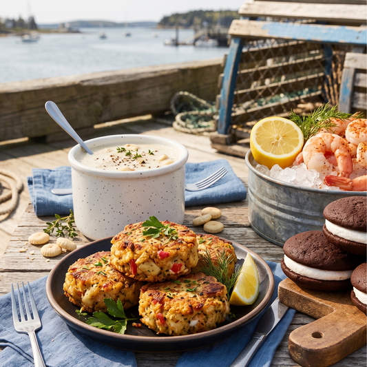 Wharfside Fare — Crab Cakes, Clam Chowder, Jumbo Shrimp & Whoopie Pies